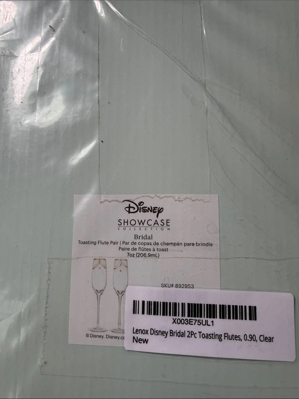 Lenox Clear Disney Showcase Bridal Toasting Flute Pair